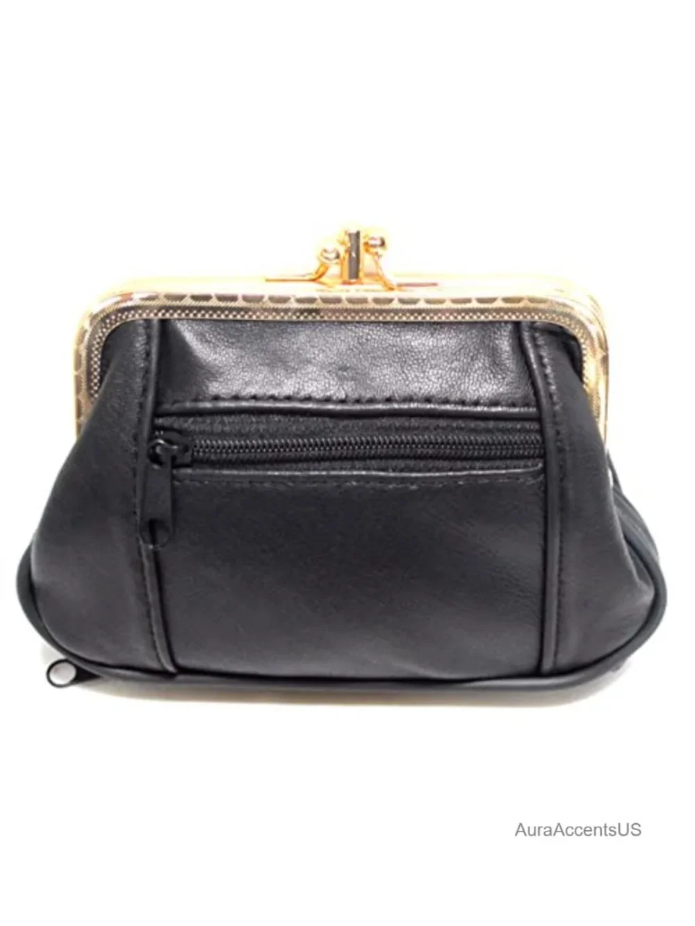 Genuine Leather Mini Wallet with Framed & Zipper Closures